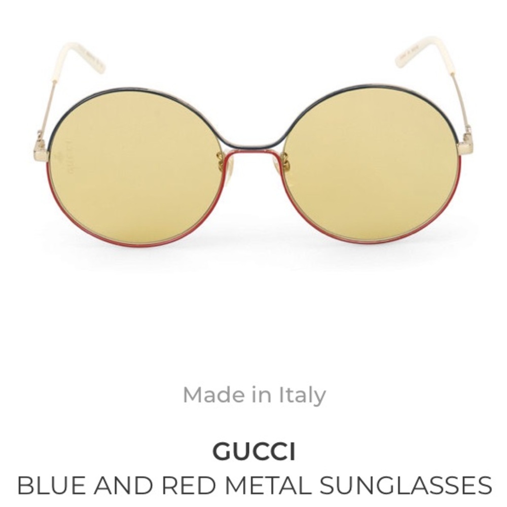 Gucci Round Blue and Red Metal Sunglasses with Yellow Lenses